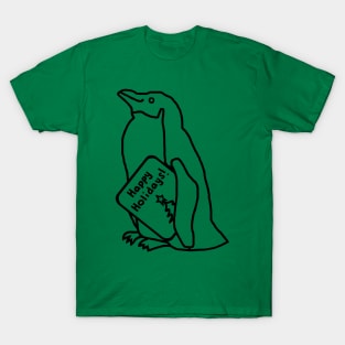 Cute Christmas Penguin says Happy Holidays Line Drawing T-Shirt